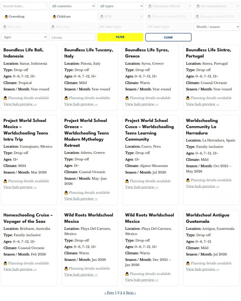 Worldschooling Hubs Directory