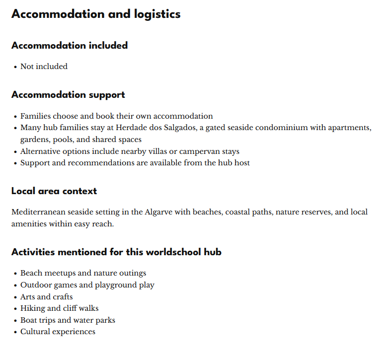 Practical accommodation and local context details